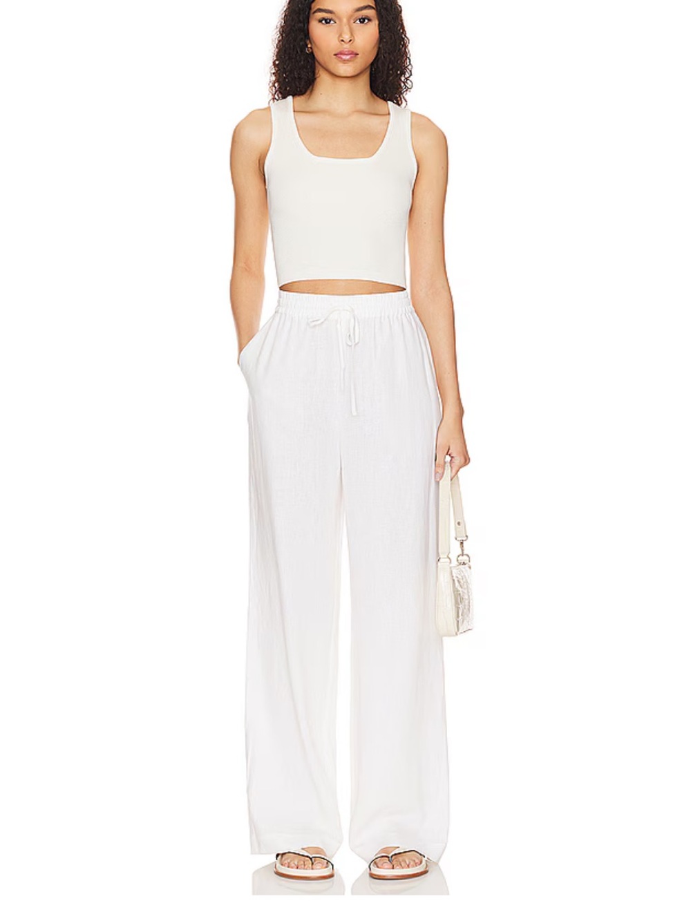 Steve Madden White Wide-Leg Drawstring Pants